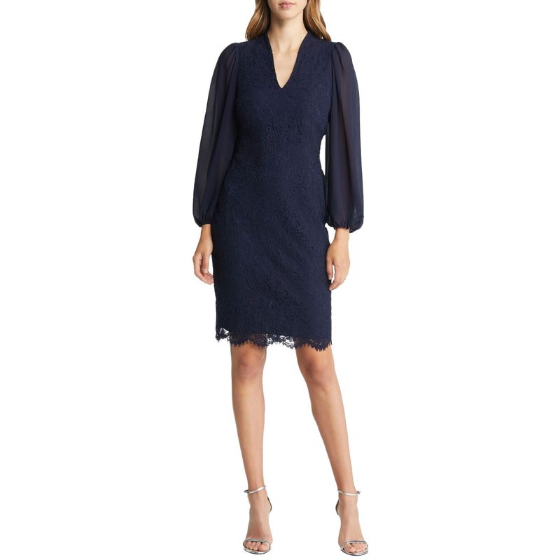 Vince Camuto Womens Lace Long-Sleeve Bodycon Dress 12 Navy - Nwt
